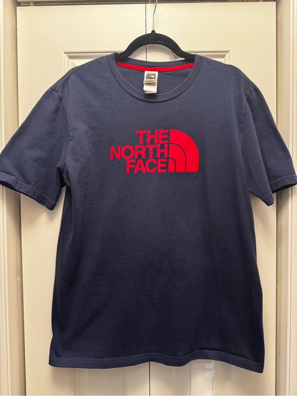 The North Face Men's Navy T-Shirt with Red Logo